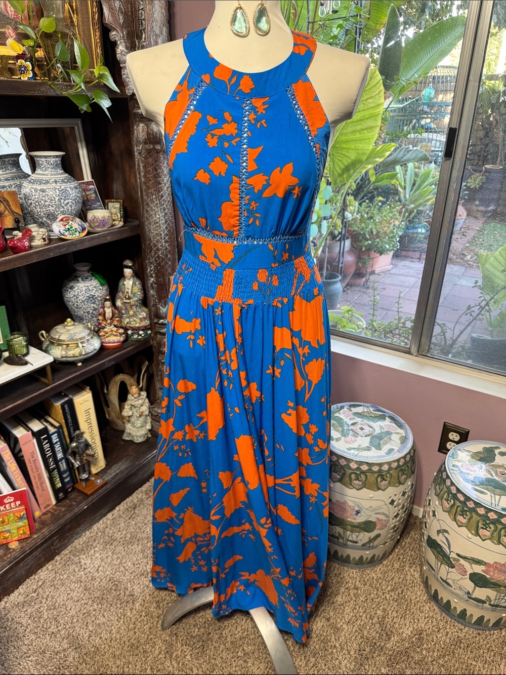 Anthropology Abel the label L. Blue and Orange Halter Maxi Dress